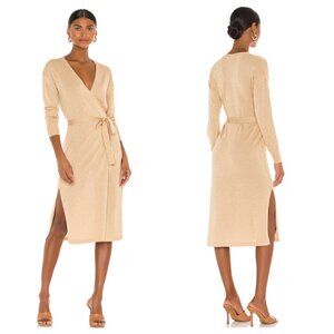 Lovers + Friends Azita Wrap Dress NWT in Gold Metallic Small